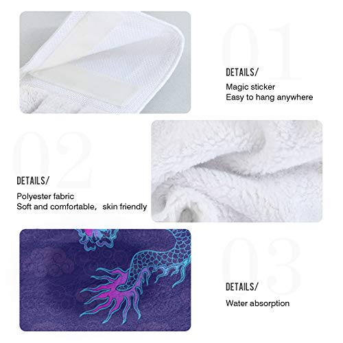 WELLDAY 2 Pcs Hanging Hand Towels Soft Absorbent Purple Chinese Dragon Towel for Kitchen Bathroom