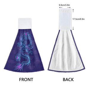 WELLDAY 2 Pcs Hanging Hand Towels Soft Absorbent Purple Chinese Dragon Towel for Kitchen Bathroom