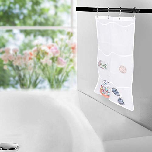 Yosooo 6 Pockets Mesh Shower Organiser Bathroom Over The Door Hanging Mesh Pockets Storage Bag Holder Hanging Caddy with Hooks Quick Dry Bathroom Storage Basket