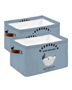 funny animal storage bins for organizing, decorative large closet organizers with handles cubes - 2 pack fabric baskets for shelves, closets, laundry, nursery, dachshund dog taking a shower