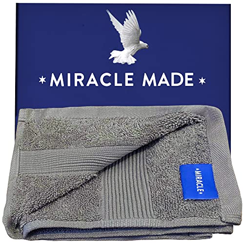 Miracle Made Washcloth - Stone - Premium 100% USA-Grown Cotton Washcloths for Bathroom with Natural Silver Ultra Soft Plush Fade Resistant Highly Absorbent Quick Drying