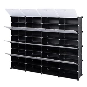 RPSRLS 8-Tier Portable 64 Pair Shoe Rack Organizer 32 Grids Tower Shelf Storage Cabinet Stand Expandable for Heels, Boots, Slippers, Black