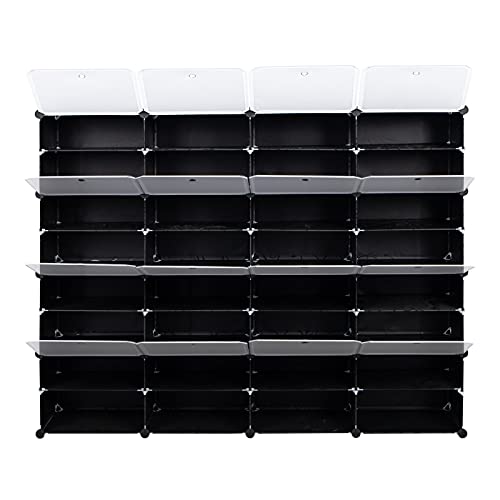 RPSRLS 8-Tier Portable 64 Pair Shoe Rack Organizer 32 Grids Tower Shelf Storage Cabinet Stand Expandable for Heels, Boots, Slippers, Black