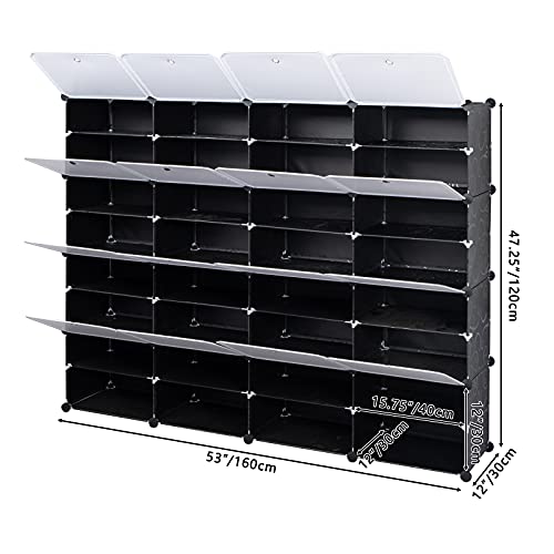 RPSRLS 8-Tier Portable 64 Pair Shoe Rack Organizer 32 Grids Tower Shelf Storage Cabinet Stand Expandable for Heels, Boots, Slippers, Black