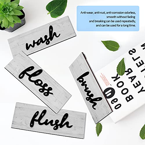 4 Pieces Farmhouse Bathroom Wall Decors wash brush floss flush sign Relax Soak Bathroom Decoration Card Set, Wall Art Old-Fashioned Wooden Decorations for Family Laundry Bathroom (White,10 x 3.7 Inch)