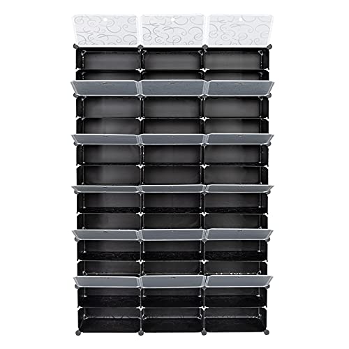 12-Tier Portable 72 Pair Shoe Rack Organizer 36 Grids Tower Shelf Storage Cabinet Stand Expandable for Heels, Boots, Slippers, Black