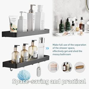 Koilria Shower Caddy,Adhesive and Drilling Shower Shelves 5 Hooks 2pcs Large Capacity Rustproof Stainless Steel Shower Organizer Basket for Bathroom/Toilet/Kitchen(Lenght11.8inch)