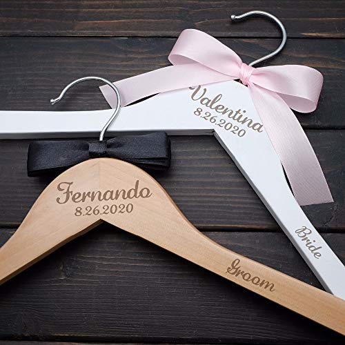 Personalized Wedding Hanger Bride and Groom Name Hanger Engraved Wedding Hanger Bridesmaid Gift Flower Girl Gift (Wood Hanger for Men)