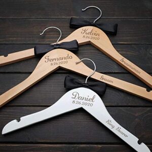 Personalized Wedding Hanger Bride and Groom Name Hanger Engraved Wedding Hanger Bridesmaid Gift Flower Girl Gift (Wood Hanger for Men)