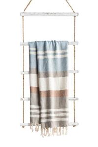 towel rack for bathroom- 3.3-foot wall hanging whitewashed wood & rope blanket ladder with 5 rungs for farmhouse room decor (whitewashed)