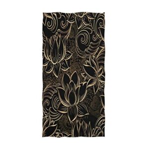 naanle boho luxurious gold lotus flowers print soft highly absorbent large decorative hand towels multipurpose for bathroom, hotel, gym and spa (16 x 30 inches,black)