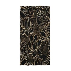 Naanle Boho Luxurious Gold Lotus Flowers Print Soft Highly Absorbent Large Decorative Hand Towels Multipurpose for Bathroom, Hotel, Gym and Spa (16 x 30 Inches,Black)