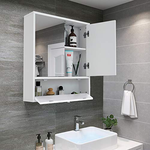 Tangkula Bathroom Mirror Cabinet, Wall Mounted Medicine Cabinet with Mirror Doors & Adjustable Shelf, Mirrored Bathroom Storage Cabinet, Bathroom Wall Cabinet, 21.5 x 5.5 x 24.5 Inches, White