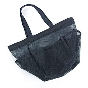oviseen portable shower caddy basket, mesh hanging shower tote bag with 8 pockets bathroom caddy organizer for college dorm camp gym swim outdoor (black)