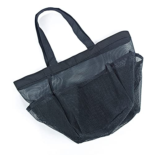 OVISEEN Portable Shower Caddy Basket, Mesh Hanging Shower Tote Bag with 8 Pockets Bathroom Caddy Organizer for College Dorm Camp Gym Swim Outdoor (Black)