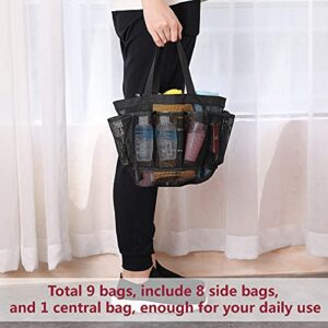 OVISEEN Portable Shower Caddy Basket, Mesh Hanging Shower Tote Bag with 8 Pockets Bathroom Caddy Organizer for College Dorm Camp Gym Swim Outdoor (Black)