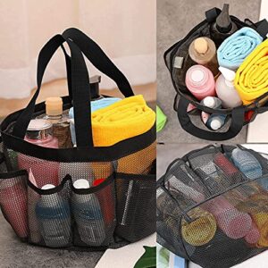 OVISEEN Portable Shower Caddy Basket, Mesh Hanging Shower Tote Bag with 8 Pockets Bathroom Caddy Organizer for College Dorm Camp Gym Swim Outdoor (Black)