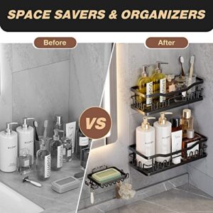 RTOGM 3-Pack Shower Caddy Shelf, Adhesive Shower Shelves No Drilling, Bathroom Shower Organizer, Rustproof Storage Racks for Inside Shower Wall, Shampoo & Soap Organization Holder - Black