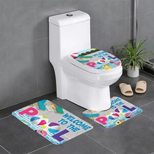 3 pieces bathroom rugs set flamingo and swimming pool print 3 pieces bathroom rugs set bath mat+contour+toilet lid cover bathroom antiskid pad