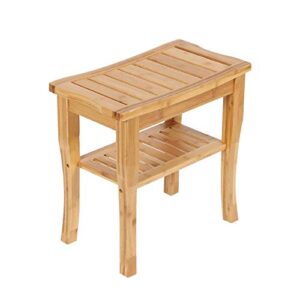 kinbor Bamboo Shower Bench Bathroom Bench Seat with Shelf Bathroom Seat Stool Spa Bath Organizer