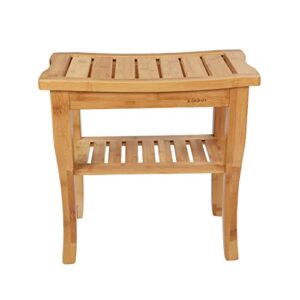 kinbor Bamboo Shower Bench Bathroom Bench Seat with Shelf Bathroom Seat Stool Spa Bath Organizer