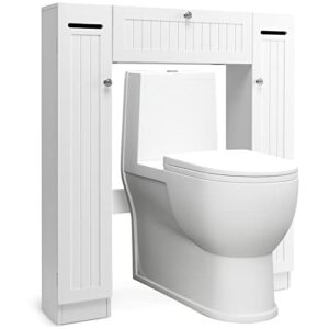 giantex over-the-toilet storage cabinet - freestanding toilet organizer with doors, adjustable shelves & toilet paper holders, versatile storage rack space saver for bathroom laundry room (white)