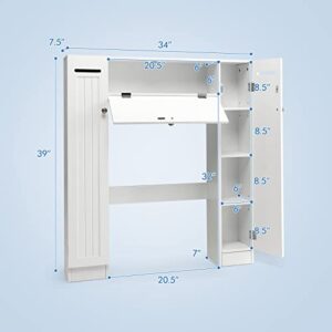 Giantex Over-The-Toilet Storage Cabinet - Freestanding Toilet Organizer with Doors, Adjustable Shelves & Toilet Paper Holders, Versatile Storage Rack Space Saver for Bathroom Laundry Room (White)