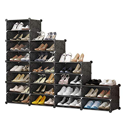 KOUSI 40-Pairs Shoe Rack for Entryway Shoe Storage Space Saver Plastic Shoe Organizer Narrow Standing Expandable for Heels, Boots, Slippers,Black