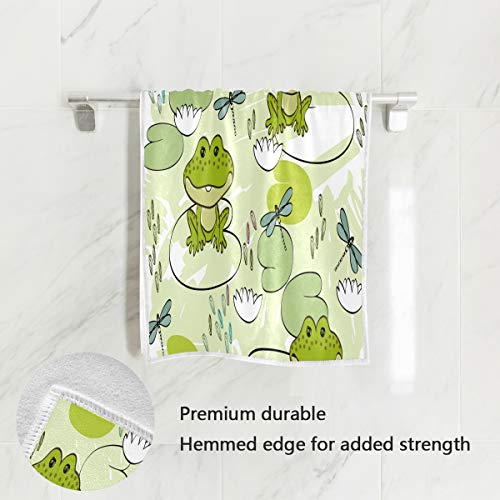 Blueangle Cartoon Frogs Dragonflies Hand Towel 15 x 30 Inches, Highly Absorbent, Soft, Washable, Long Lasting for Bathroom, Kitchen, Gym, Spa, Yoga