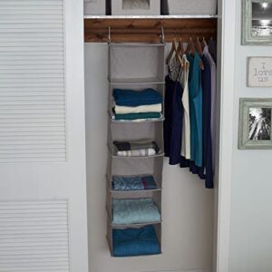 Household Essentials 6 Shelf Hanging Closet Organizer, Light Grey