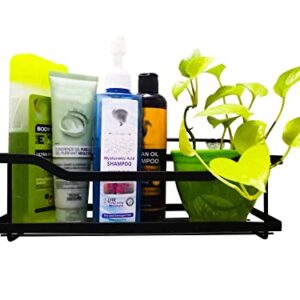 RIGEL STAR Shower Caddy with Soap Dish + 4Hooks, Adhesive Organizer, No Drilling Shelf, Rustproof Stainless Steel Rack With Soap Dish for Bathroom and Kitchen Storage, Matte Black