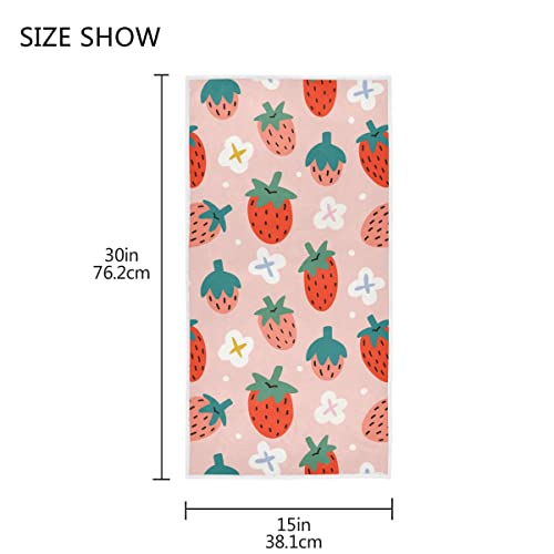 Wamika Pink Strawberry Hand Bath Towel Shower Towels Set Fruits Flowers Kitchen Hanging Gym Fingertip Bathroom Towel Highly Absorbent 2pcs