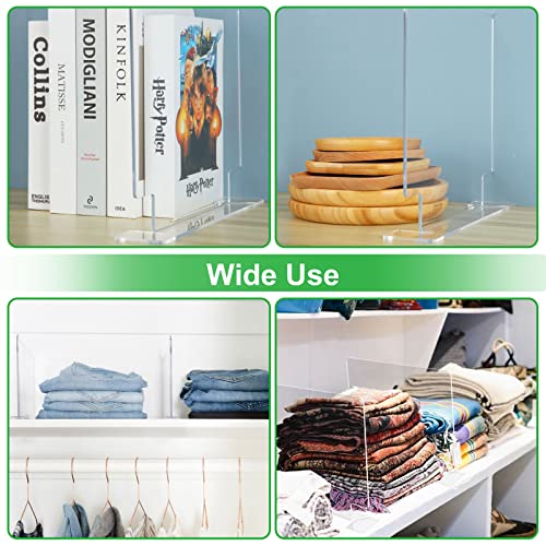 Arcux7 Shelf Dividers for Closet Organization 12 Inch Acrylic Shelf Dividers with Traceless Tape, Vertical Closet Separators for Clothes Clear Closet Dividers for Wood Shelves Cabinets (4Pack)