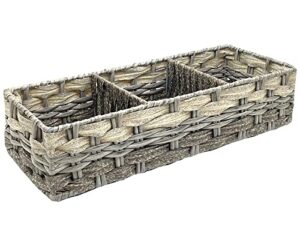 toilet tray tank topper basket, decor woven wicker bathroom organizer, waterproof storage baskets for bathroom organizing (gray)