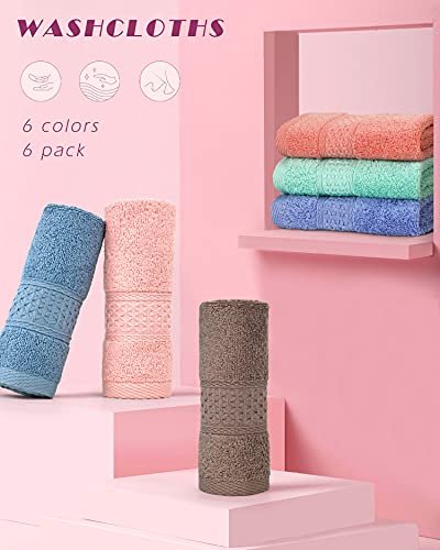 Cleanbear Hand Towels and Washcloths Set Bathroom Towels Set 6 Colors for Different Needs