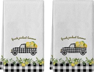 beisseid summer kitchen towels floral fruit lemon truck dish towels dishcloth fingertip hand towels cloth black buffalo plaid soft cotton tea towel 18x28in