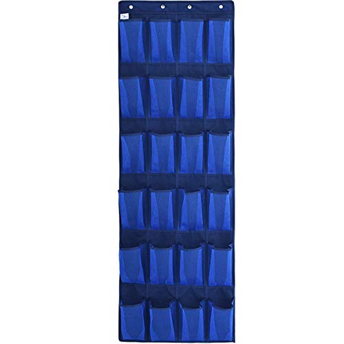 UHM Over The Door Shoe Organizer,Shoes Hanger Storage Closet Organizer, Clear Hanging Shoe Bag Slipper Rack H Older with 24 Large Fabric Pockets (Blue)