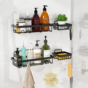 upgrade 2-pack shower caddy with 2 soap dishes stronger adhesive capacity shower organizer with 12 hooks no drilling shower shelf made of 304 stainless steel durable shower for kitchen and bathroom