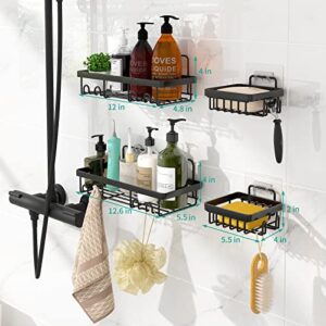 Upgrade 2-Pack Shower Caddy with 2 Soap Dishes Stronger Adhesive Capacity Shower Organizer with 12 Hooks No Drilling Shower Shelf Made of 304 Stainless Steel Durable Shower for Kitchen and Bathroom