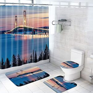 landscape 4 piece shower curtain sets for bathroom mackinac bridge night lights st ignace michiganravel per peninsul with shower curtain toilet cover floor mat accessories 72 x 72 inch length