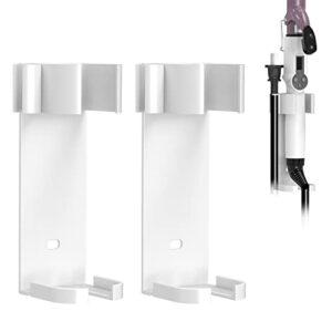 linkidea 2 pack curling iron holder wall mount, hair styling tool storage organizer, hairdressing hanging rack stick stand for flat irons, curling wands, hair straighteners, combs (white)