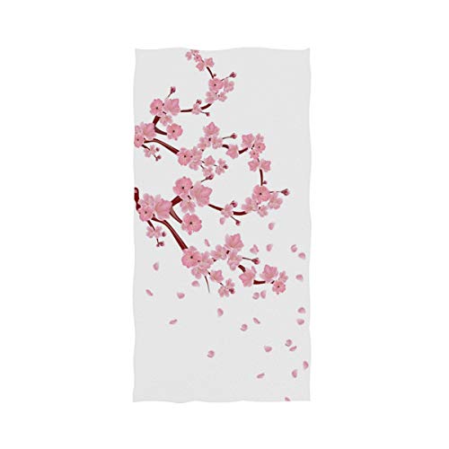 Naanle Beautiful Cherry Blossoms Branch with Flowers Print Soft Large Eco-Friendly Guest Hand Towels Bath Towel Multipurpose for Bathroom, Hotel, Gym and Spa (16" x 30",White Pink)