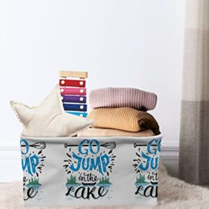 Storage Bins Cubes Waterproof Cloth Storage Basket, Paddle Go Jump the Lake Foldable Storage Bags for Shelf Closet Clothes Storage Organizers with Handles 15x11x9.5 in Summer Bush Forest Illuatraction