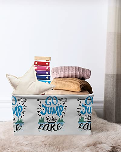 Storage Bins Cubes Waterproof Cloth Storage Basket, Paddle Go Jump the Lake Foldable Storage Bags for Shelf Closet Clothes Storage Organizers with Handles 15x11x9.5 in Summer Bush Forest Illuatraction