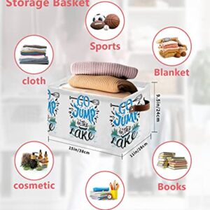 Storage Bins Cubes Waterproof Cloth Storage Basket, Paddle Go Jump the Lake Foldable Storage Bags for Shelf Closet Clothes Storage Organizers with Handles 15x11x9.5 in Summer Bush Forest Illuatraction