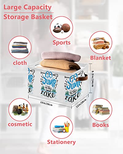 Storage Bins Cubes Waterproof Cloth Storage Basket, Paddle Go Jump the Lake Foldable Storage Bags for Shelf Closet Clothes Storage Organizers with Handles 15x11x9.5 in Summer Bush Forest Illuatraction