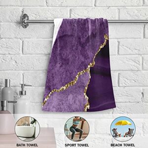 Purple Gold Agate Pattern Face Towels for Skincare washcloths 2 Pack, Dish Towel for Kitchen Fingertip Bath Towels