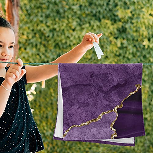 Purple Gold Agate Pattern Face Towels for Skincare washcloths 2 Pack, Dish Towel for Kitchen Fingertip Bath Towels