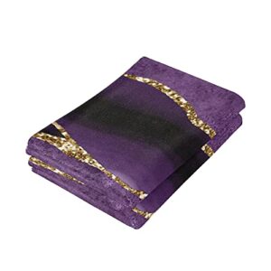 Purple Gold Agate Pattern Face Towels for Skincare washcloths 2 Pack, Dish Towel for Kitchen Fingertip Bath Towels