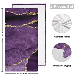 Purple Gold Agate Pattern Face Towels for Skincare washcloths 2 Pack, Dish Towel for Kitchen Fingertip Bath Towels